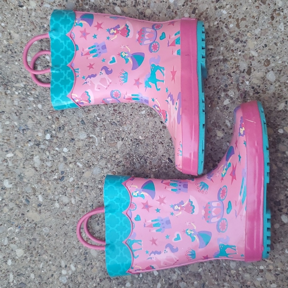 Stephen Joseph Pink Princess Castles Pull On Rain Boots Toddler Youth 11